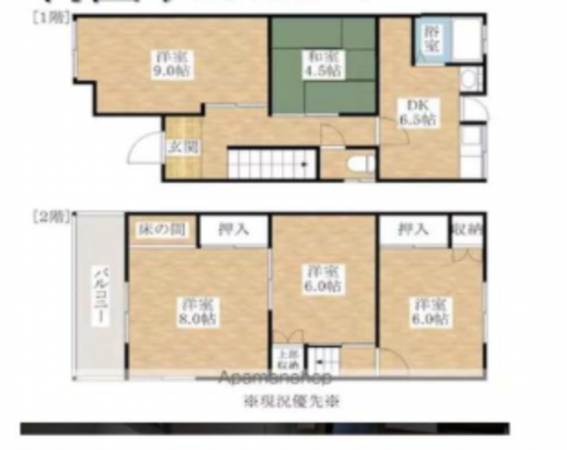 岸和田市上松町、中古一戸建ての間取り画像です