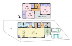 岸和田市田治米町、中古一戸建ての間取り画像です