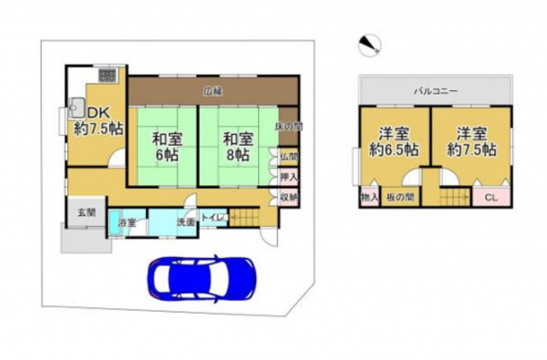 泉南郡熊取町大宮、中古一戸建ての間取り画像です