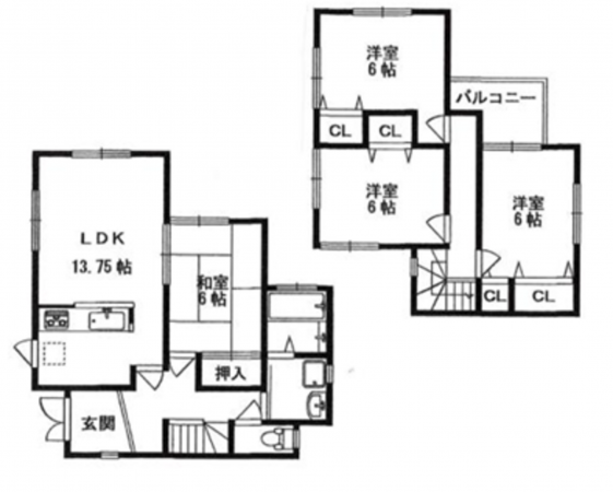 泉佐野市大西、中古一戸建ての間取り画像です