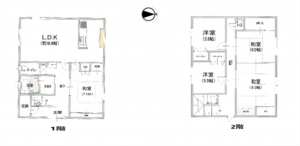 岸和田市上松町、中古一戸建ての間取り画像です
