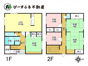 岸和田市上松町、中古一戸建ての間取り画像です