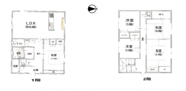 岸和田市上松町、中古一戸建ての間取り画像です