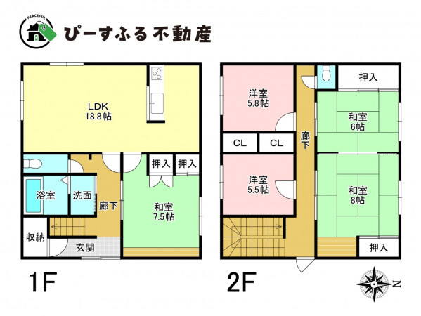 岸和田市上松町、中古一戸建ての間取り画像です