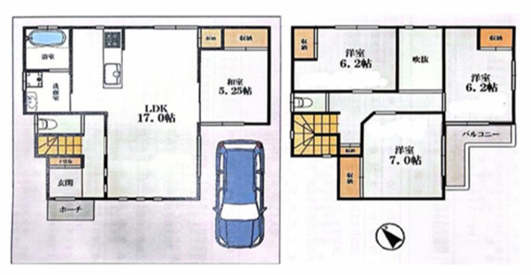 岸和田市西大路町、中古一戸建ての間取り画像です