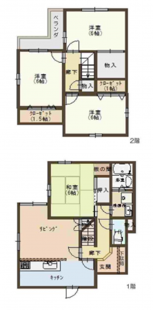 岸和田市大町、中古一戸建ての間取り画像です