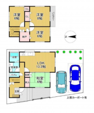 泉佐野市鶴原、中古一戸建ての間取り画像です