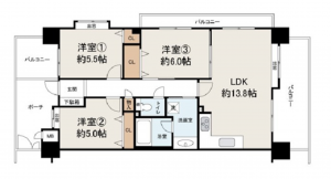 岸和田市作才町、マンションの間取り画像です