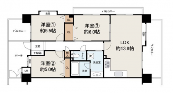 岸和田市作才町、マンションの間取り画像です