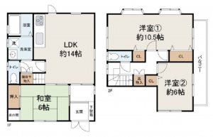 岸和田市畑町、中古一戸建ての間取り画像です