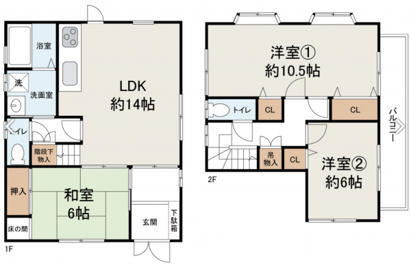岸和田市畑町、中古一戸建ての間取り画像です