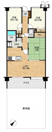 岸和田市荒木町、マンションの間取り画像です