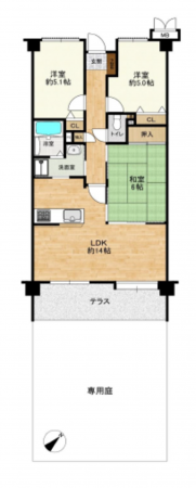 岸和田市荒木町、マンションの間取り画像です