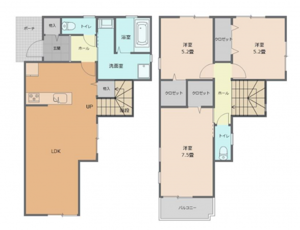 泉佐野市上瓦屋、新築一戸建ての間取り画像です