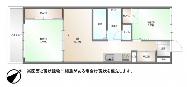 岸和田市大町、マンションの間取り画像です