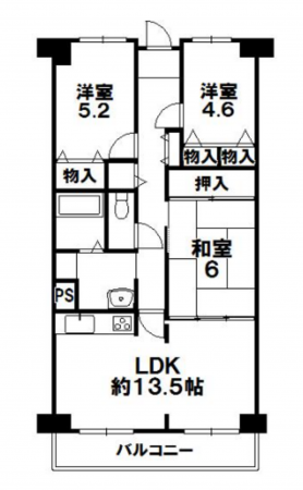 岸和田市下野町、マンションの間取り画像です