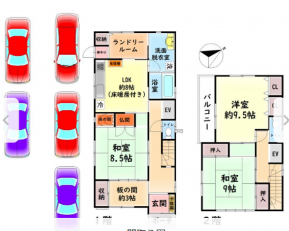 貝塚市久保、中古一戸建ての間取り画像です