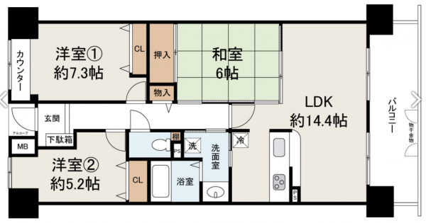 貝塚市、マンションの間取り画像です