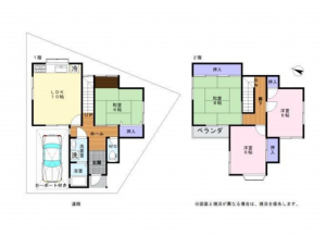 岸和田市西之内町、中古一戸建ての間取り画像です