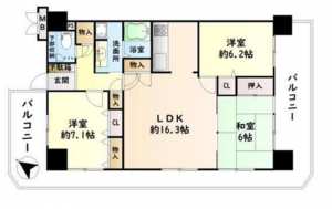 岸和田市上町、マンションの間取り画像です