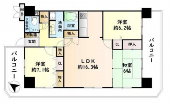 岸和田市上町、マンションの間取り画像です