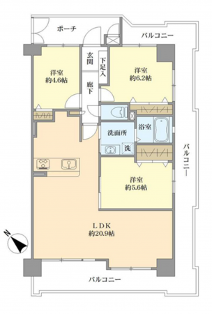 岸和田市上野町東、マンションの間取り画像です