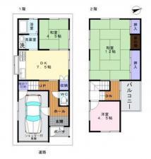 泉佐野市鶴原、中古一戸建ての間取り画像です