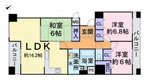 貝塚市二色、マンションの間取り画像です
