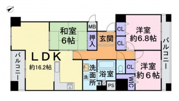 貝塚市二色、マンションの間取り画像です