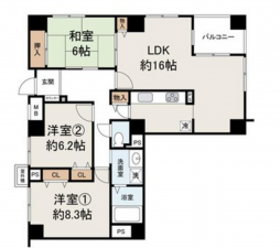 貝塚市二色、マンションの間取り画像です