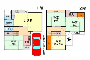 岸和田市藤井町、中古一戸建ての間取り画像です