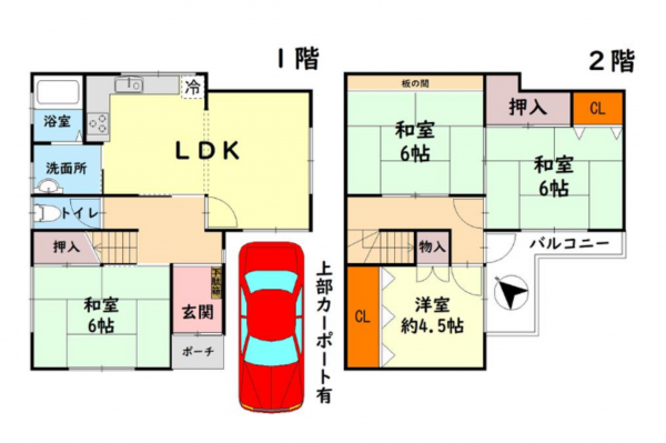 岸和田市藤井町、中古一戸建ての間取り画像です