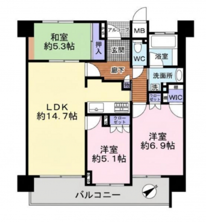 岸和田市藤井町、マンションの間取り画像です