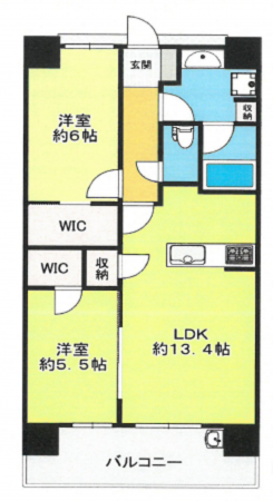 岸和田市土生町、マンションの間取り画像です