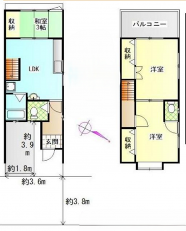 岸和田市加守町、中古一戸建ての間取り画像です
