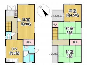 泉佐野市下瓦屋、中古一戸建ての間取り画像です