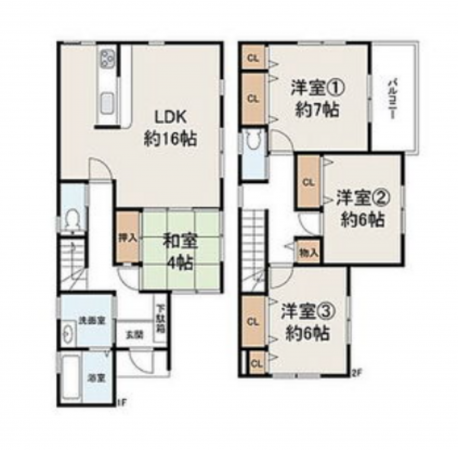 貝塚市久保、中古一戸建ての間取り画像です