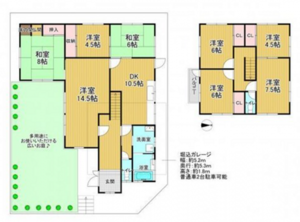 泉南郡熊取町桜が丘、中古一戸建ての間取り画像です
