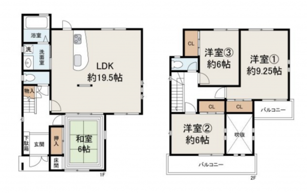 岸和田市上松町、中古一戸建ての間取り画像です