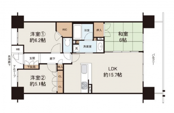 岸和田市土生町、マンションの間取り画像です