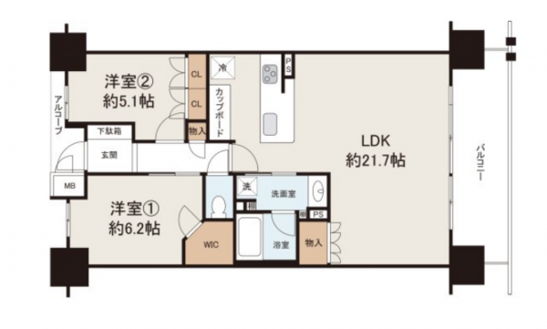 岸和田市土生町、マンションの間取り画像です