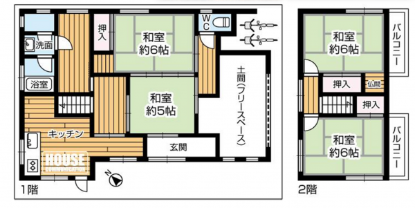 泉佐野市湊、中古一戸建ての間取り画像です