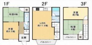 泉佐野市旭町、中古一戸建ての間取り画像です
