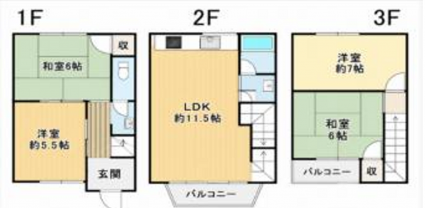 泉佐野市旭町、中古一戸建ての間取り画像です