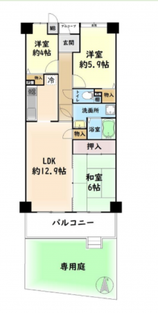 貝塚市澤、マンションの間取り画像です