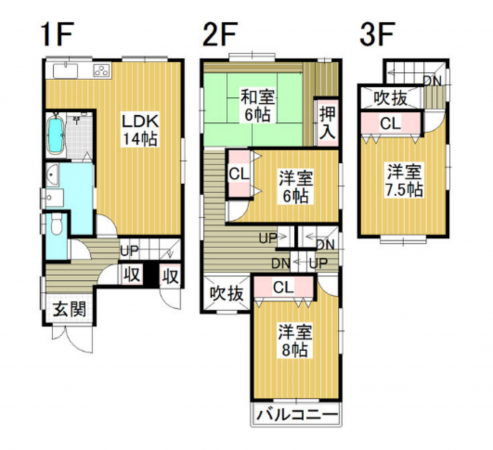 泉佐野市葵町、中古一戸建ての間取り画像です