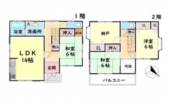 岸和田市神須屋町、中古一戸建ての間取り画像です