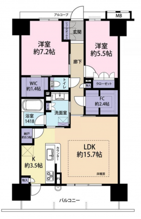 岸和田市土生町、マンションの間取り画像です