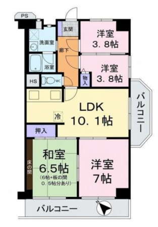 泉佐野市羽倉崎、マンションの間取り画像です