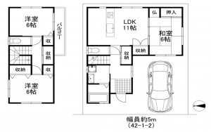 泉佐野市鶴原、中古一戸建ての間取り画像です